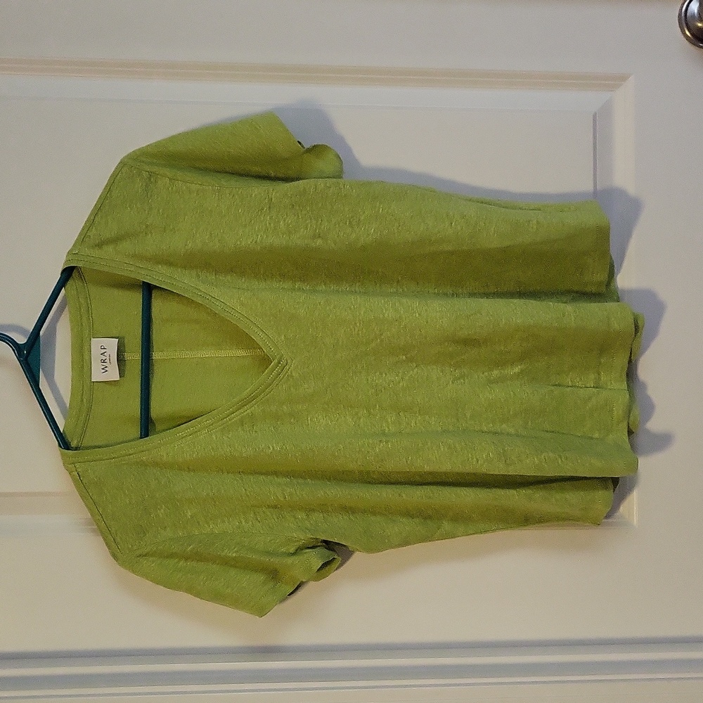 Wrap London Linen V-neck Tee In Green 10 NWOT